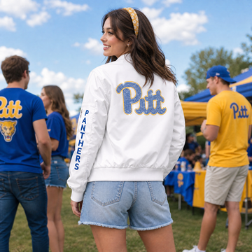 University of Pittsburgh Script Pitt Panthers White Bomber