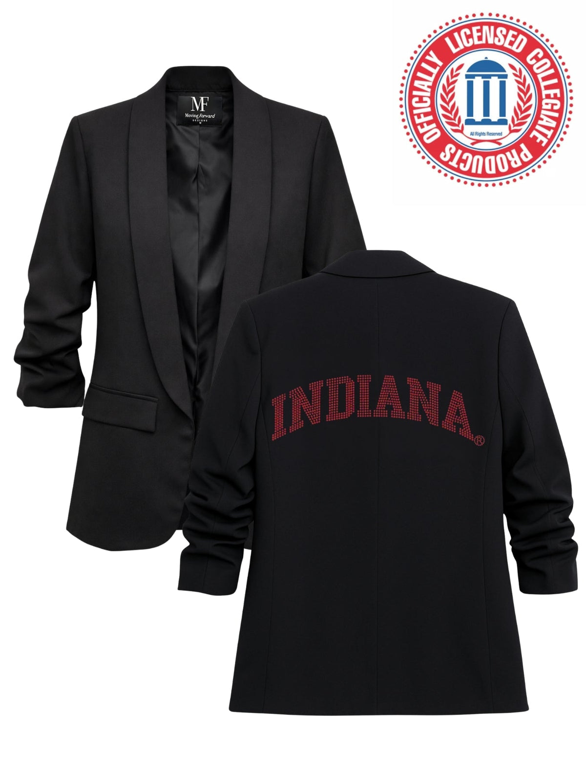 Indiana University Curve Ruched Black Blazer