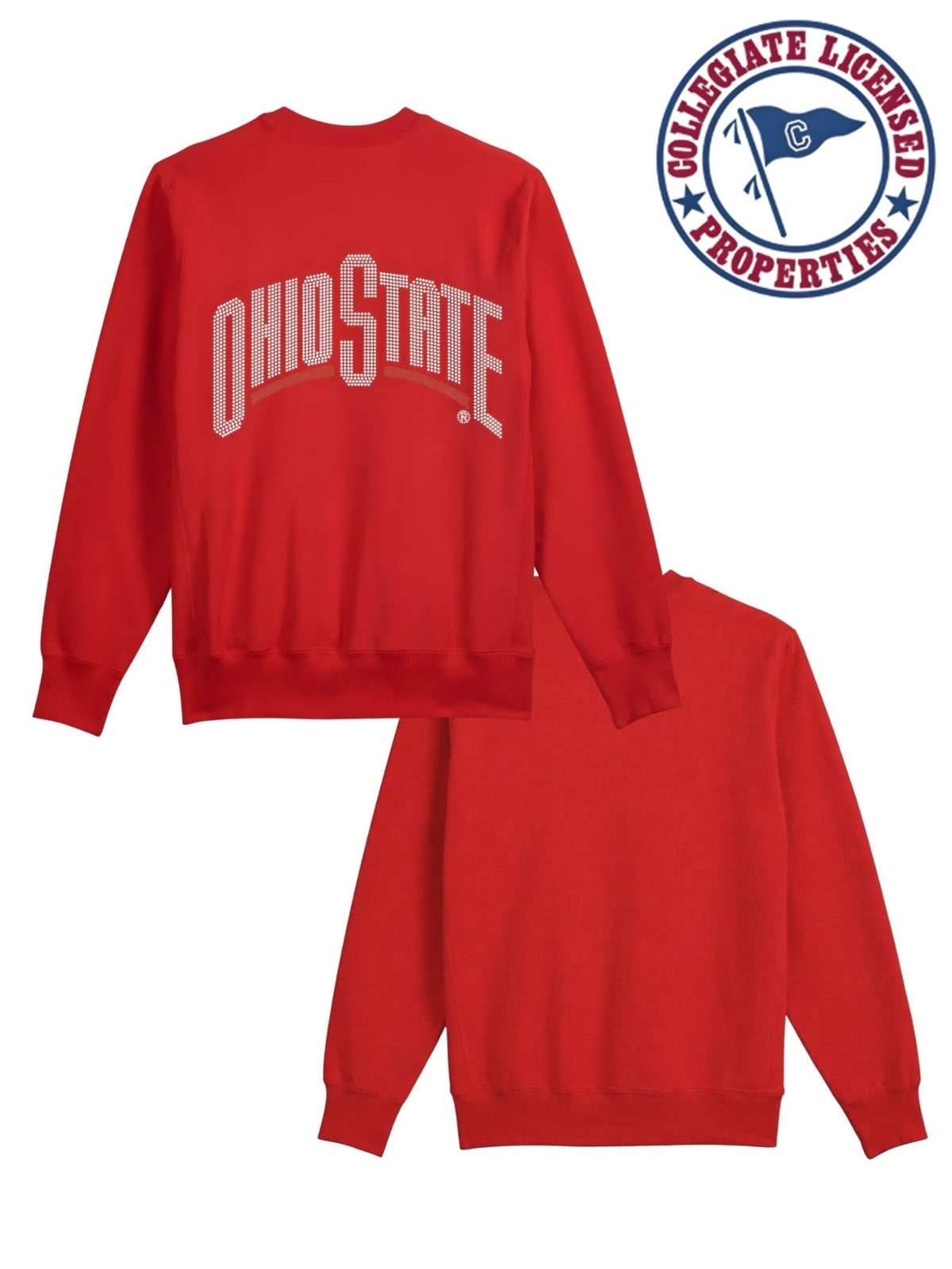 Ohio State Curve White Crewneck Red Sweatshirt
