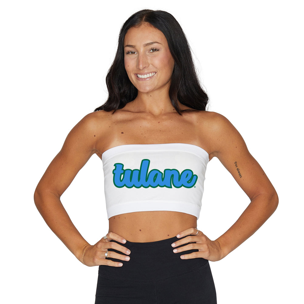 Tulane Cursive White Bandeau Top