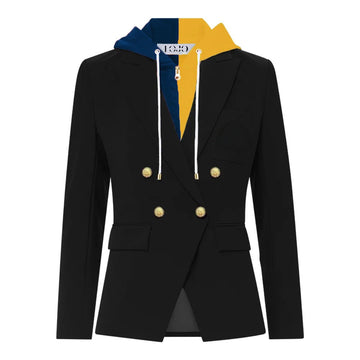 Navy & Yellow Hooded Blazer Jacket