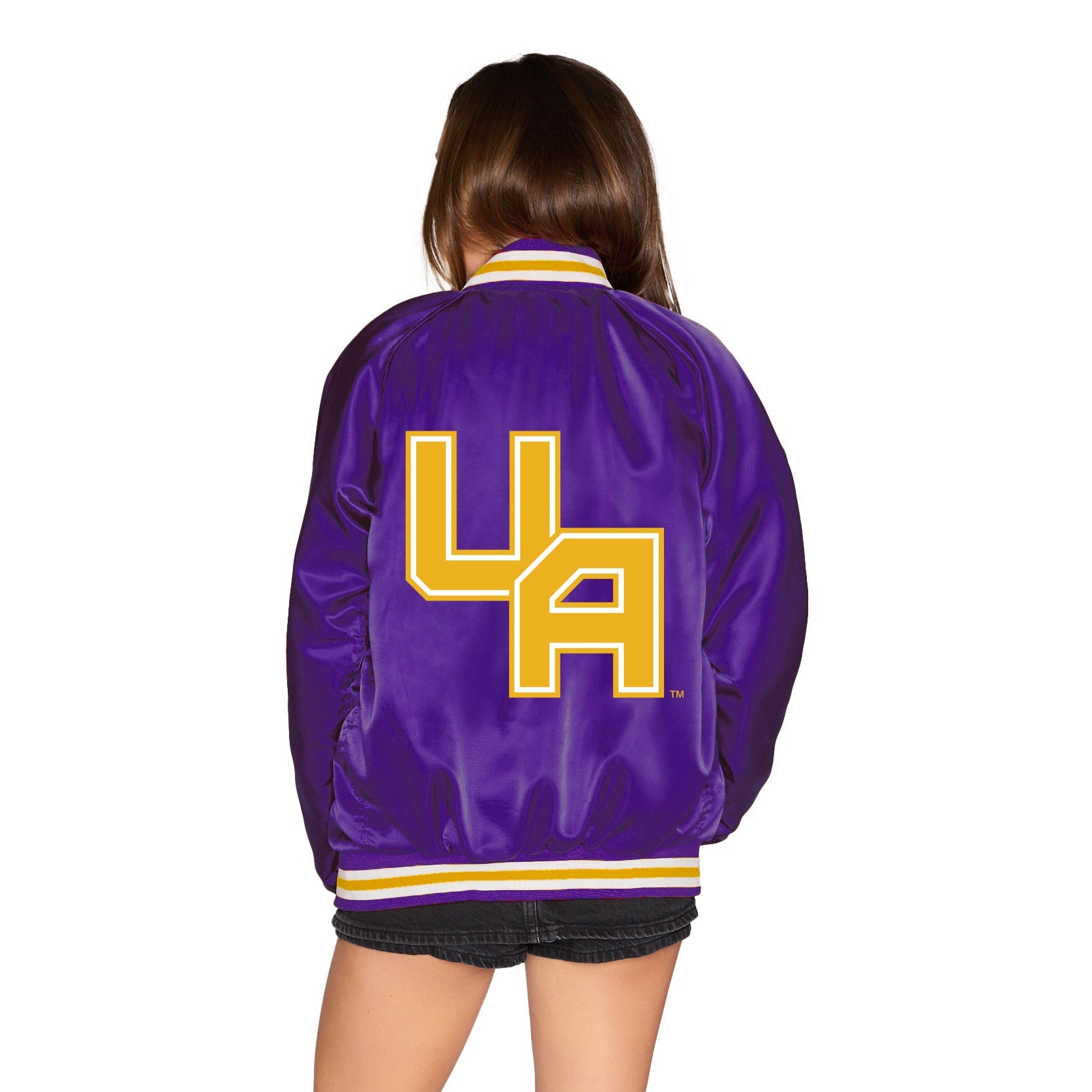 University at Albany Satin Letterman Bomber Jacket