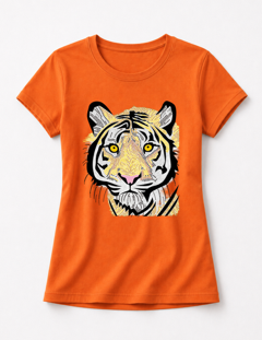 Tiger Face Orange Crewneck Short Sleeve T-Shirt