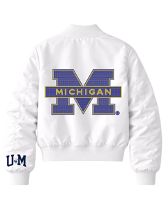 University of Michigan Block M White Bomber Jacket