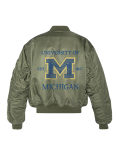 University of Michigan Est 1817 Army Green Bomber Jacket