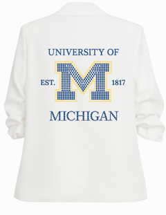 University of Michigan Est 1817 White Ruched Sleeve Blazer