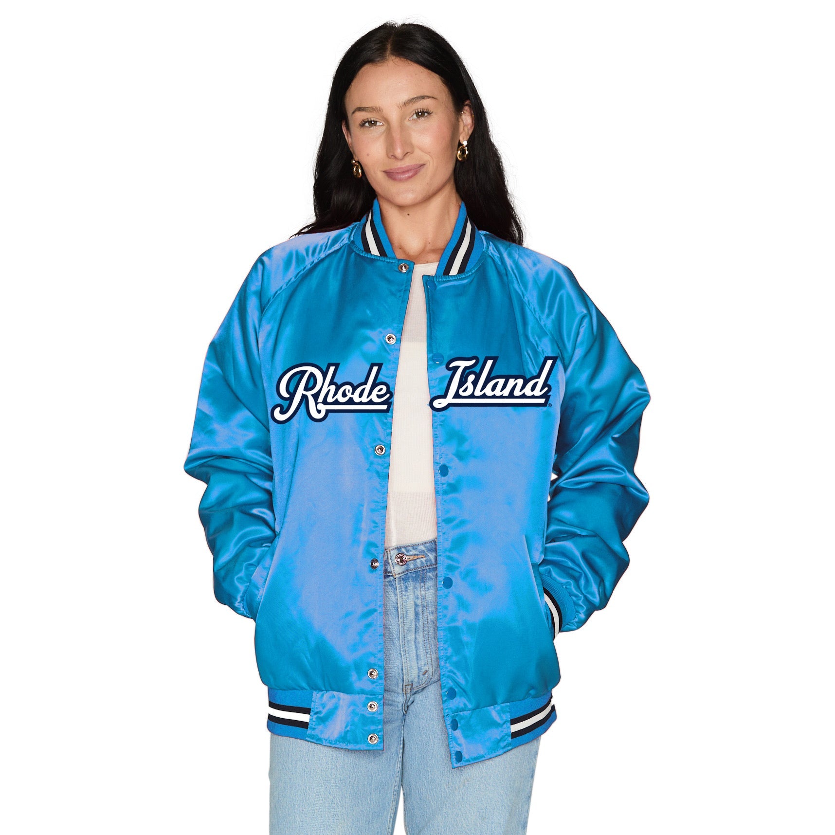 Rhode Island Rams Satin Letterman Bomber Jacket