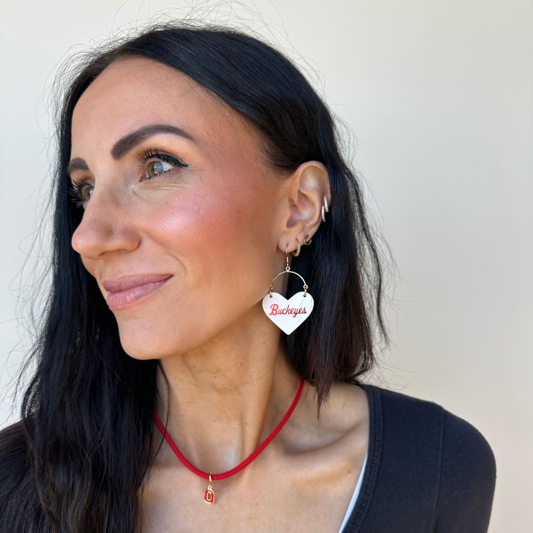 White Ohio State University Buckeyes Lover Heart Hoop Earrings