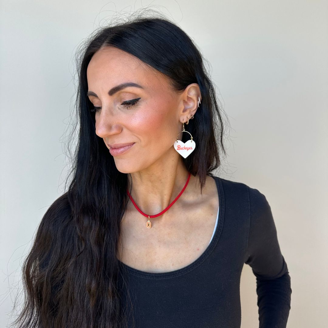 White Ohio State University Buckeyes Lover Heart Hoop Earrings