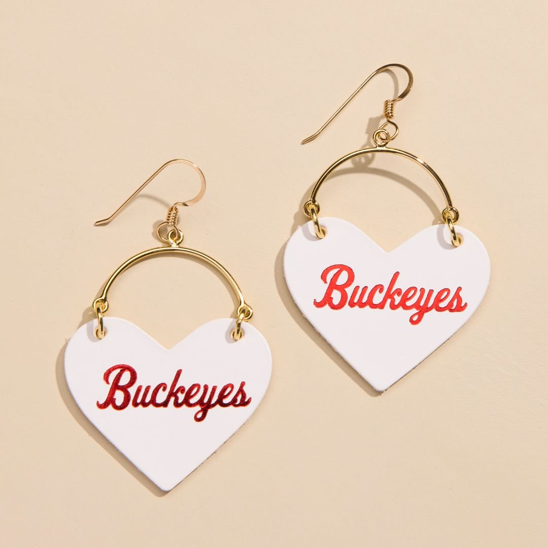 White Ohio State University Buckeyes Lover Heart Hoop Earrings