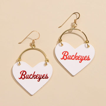 White Ohio State University Buckeyes Lover Heart Hoop Earrings