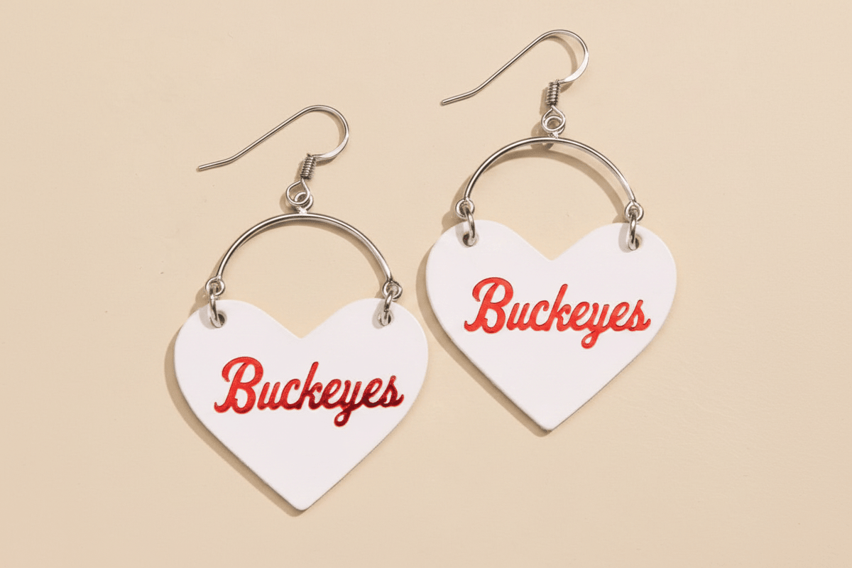 White Ohio State University Buckeyes Lover Heart Hoop Earrings