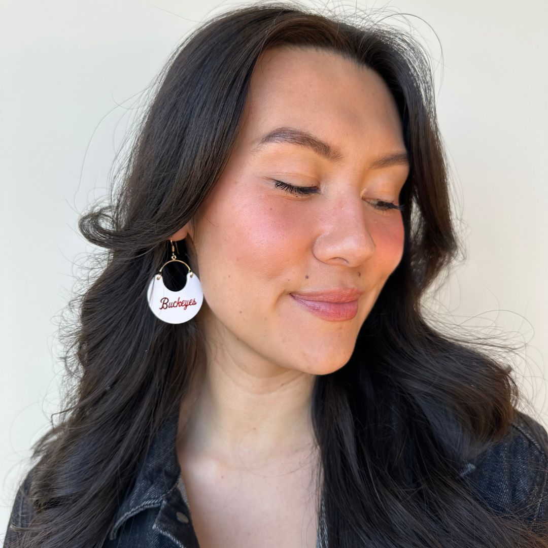 White Ohio State University Buckeyes Nina Leather Hoop Earrings