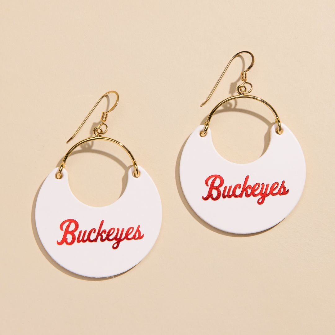 White Ohio State University Buckeyes Nina Leather Hoop Earrings