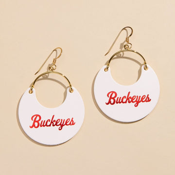 White Ohio State University Buckeyes Nina Leather Hoop Earrings