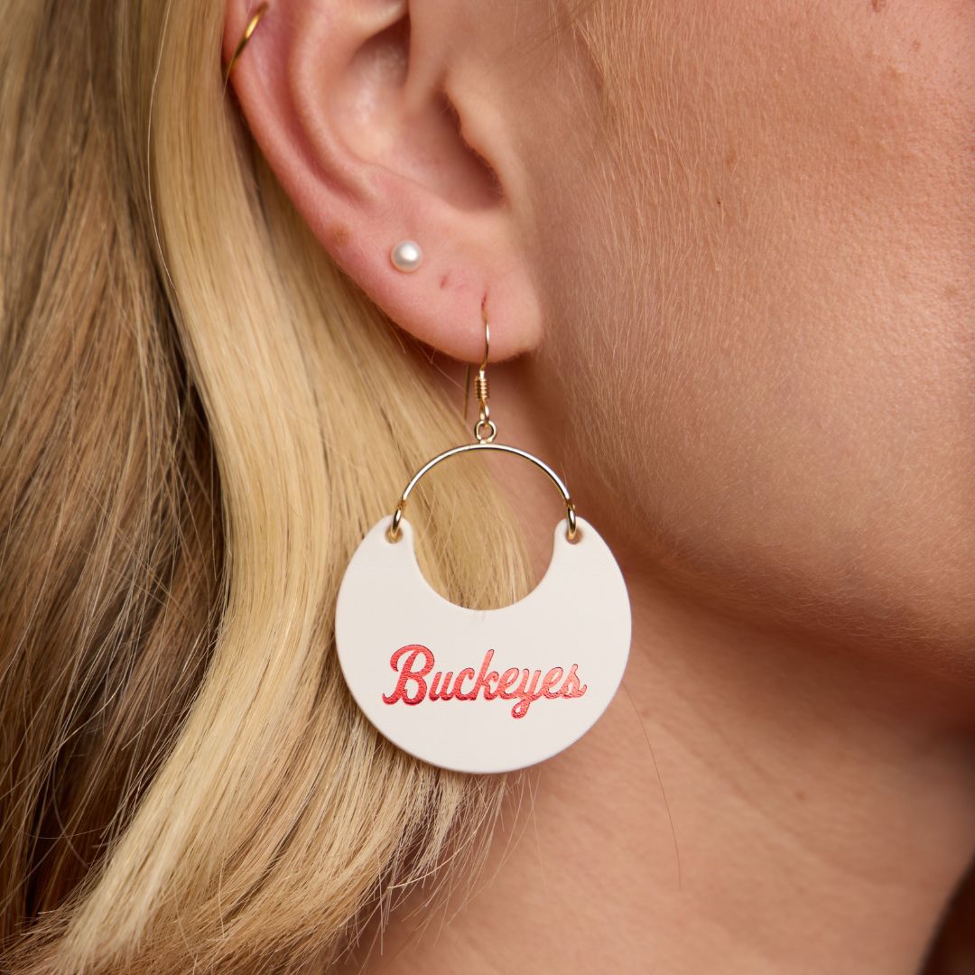 White Ohio State University Buckeyes Nina Leather Hoop Earrings