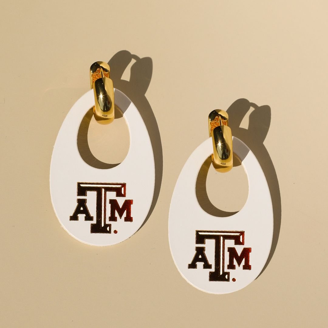 White Texas A&M University Olivia Leather Hoop Earrings