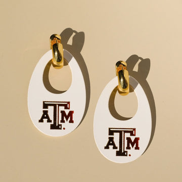 White Texas A&M University Olivia Leather Hoop Earrings
