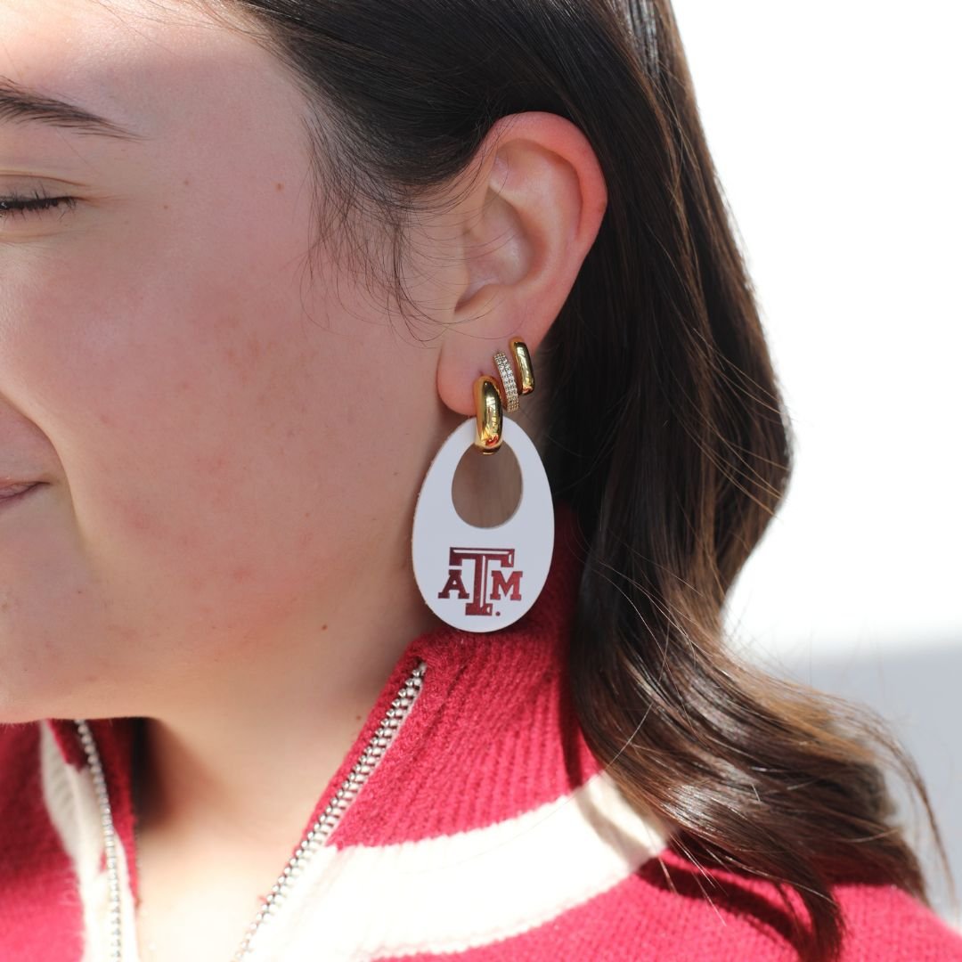 White Texas A&M University Olivia Leather Hoop Earrings