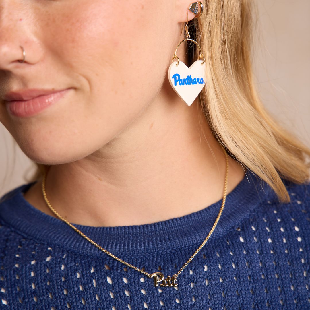 White University of Pittsburgh Panthers Script Lover Heart Hoop Earrings