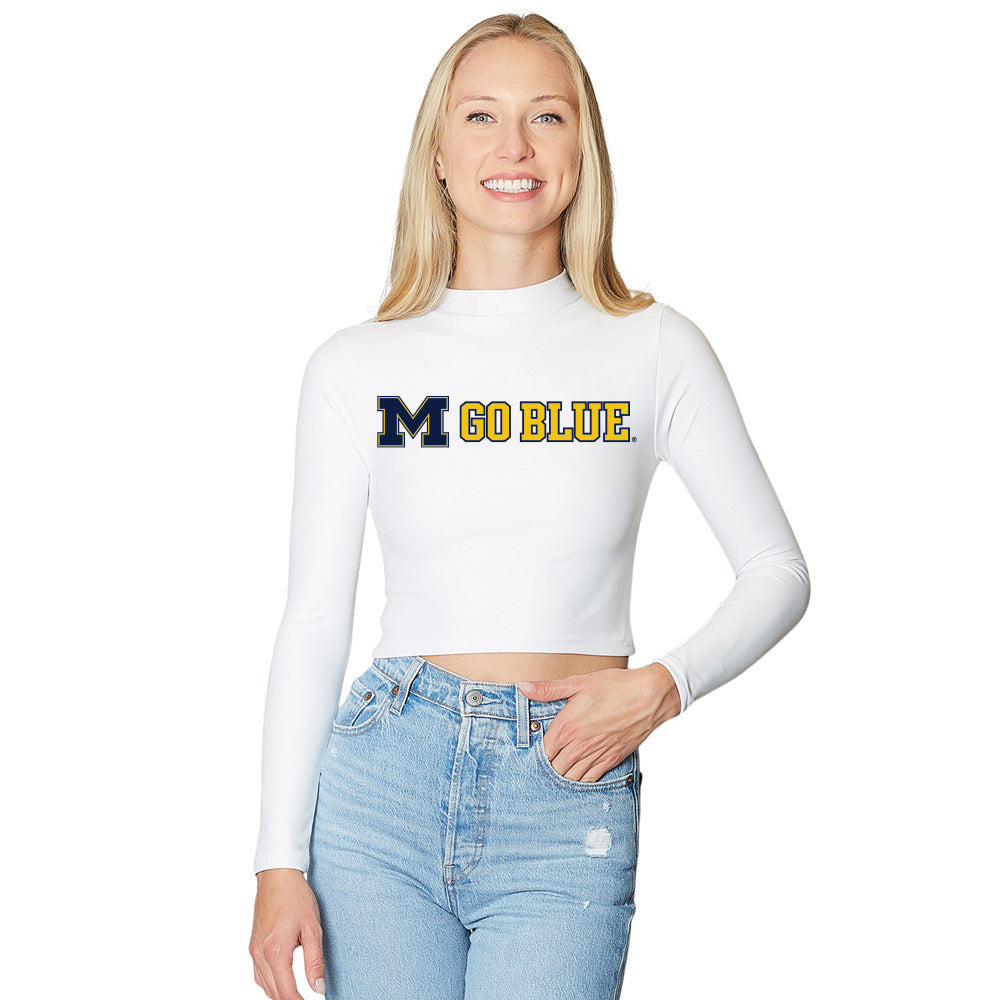 University of Michigan White Mock Neck Top