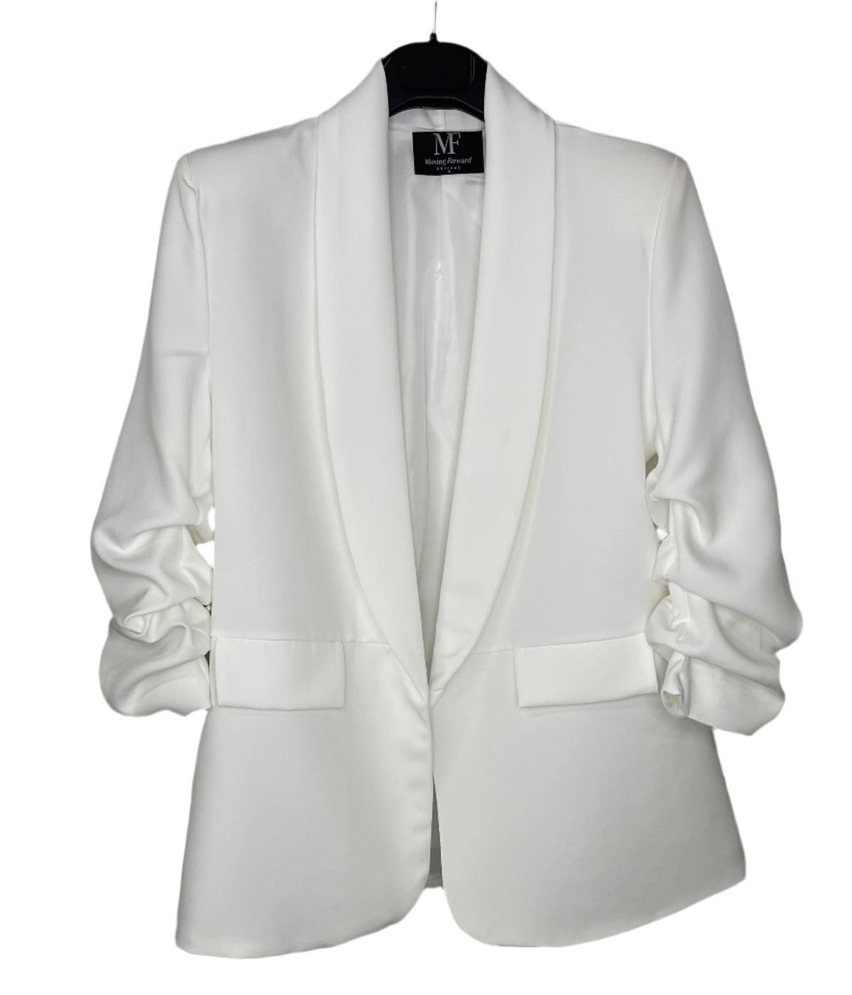 University of Kentucky Blue Interlocking UK White Ruched Sleeve Blazer