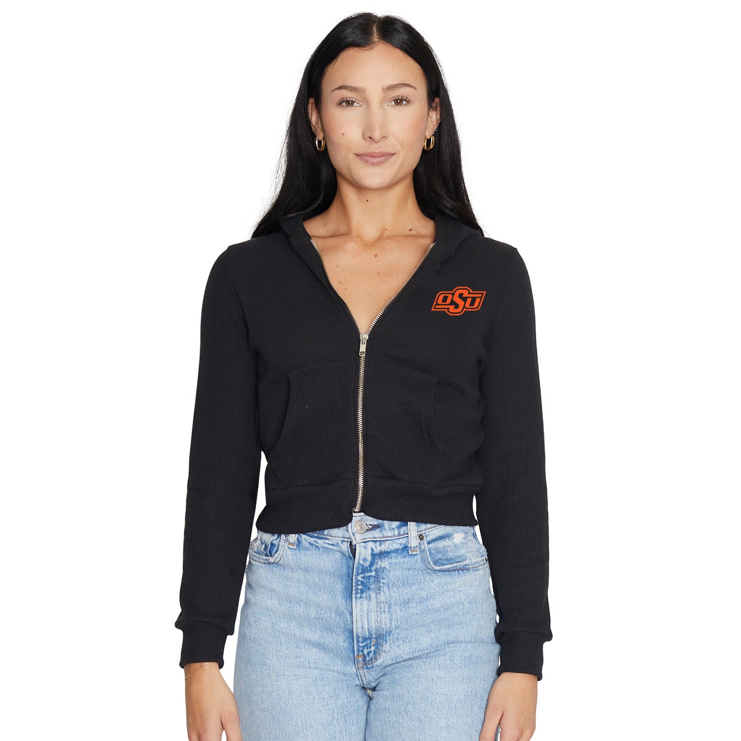 Oklahoma State Waffle Knit Zip Up Hoodie